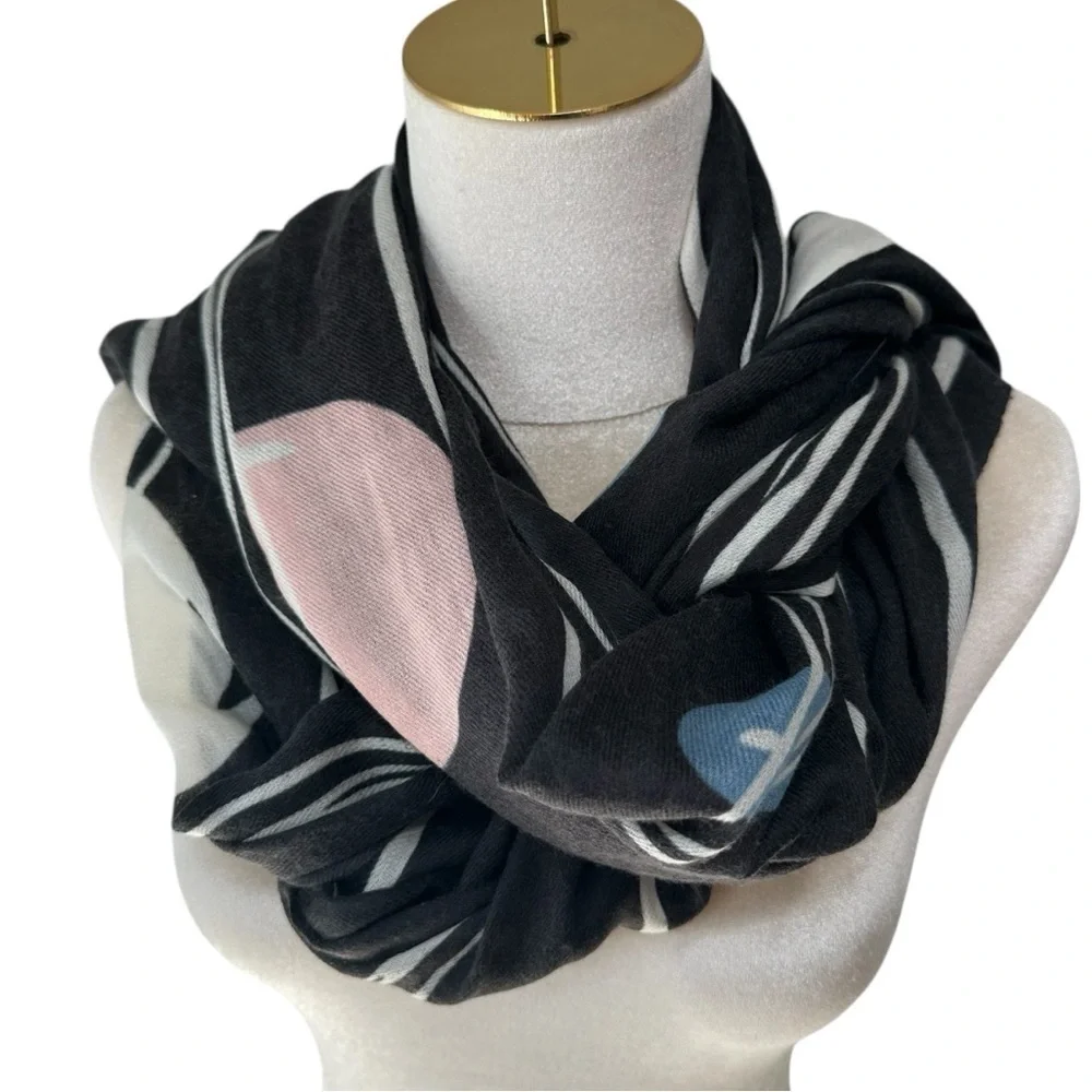 Plume Nova Hand Painted Elegant Black Scarf with Abstract Circle Pattern